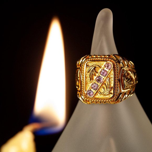 Natural Alexandrite Diamond 18k Yellow Gold Men's Ring - Picture 2 of 7